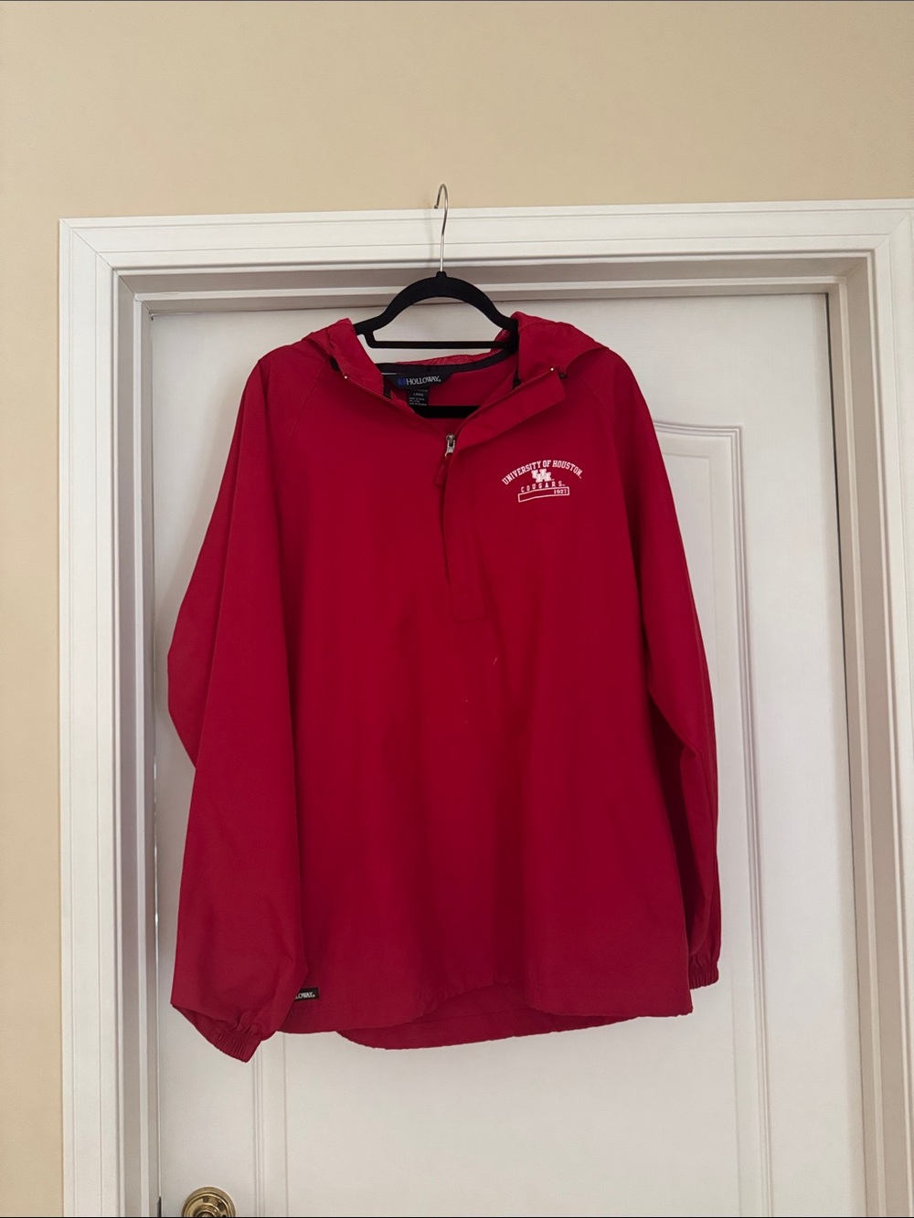 Red University of Houston Pullover Windbreaker Jacket with Hood